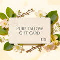 Pure Tallow gift card with flowers and leaves on a light background